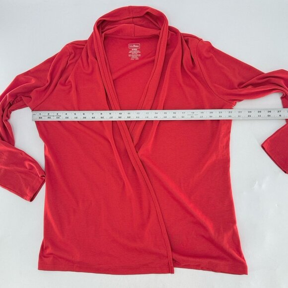 L.L.Bean Bright Red Open Front Pima Cotton Long Sleeve Cardigan Sz M Peru Preppy - Picture 8 of 8